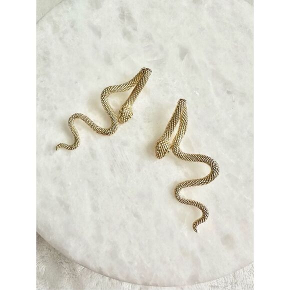 Gold snake dangle jacket earrings ￼ - Picture 1 of 3